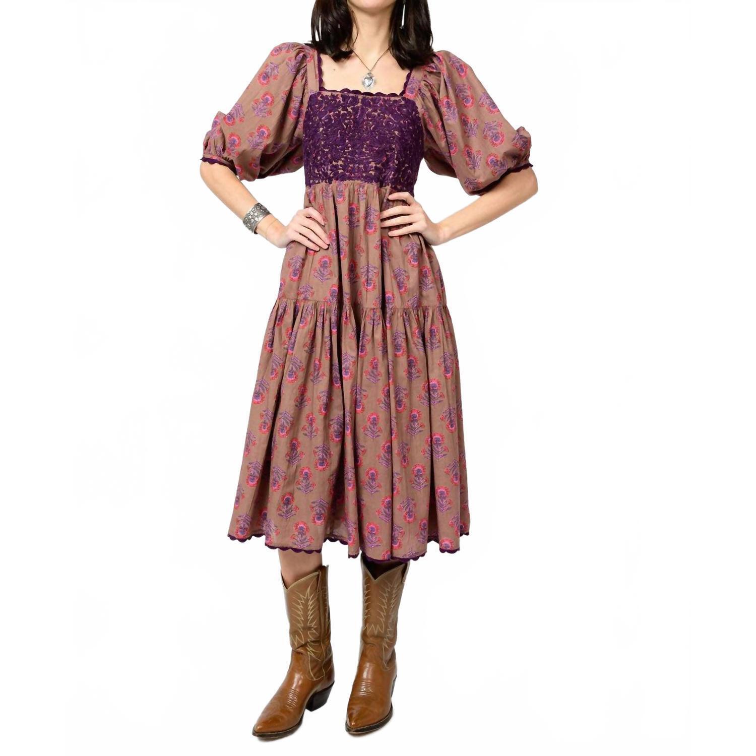 New Ivy Jane Sierra Midi Dress In Brown Block